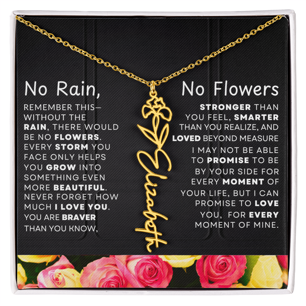 No Rain, No Flowers Personalized Flower Name Necklace