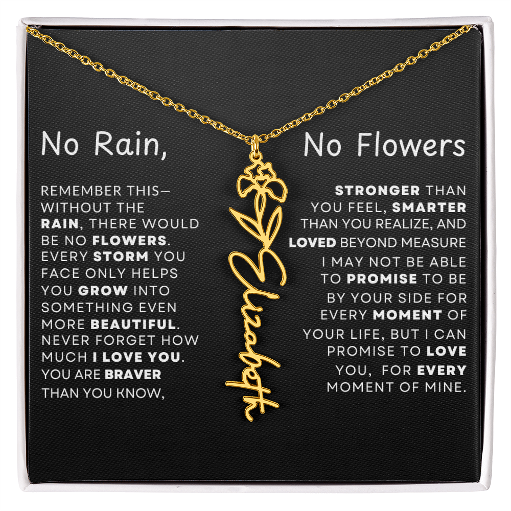 "No Rain, No Flowers" Birth Flower Name Necklace – Personalized Jewelry Gift