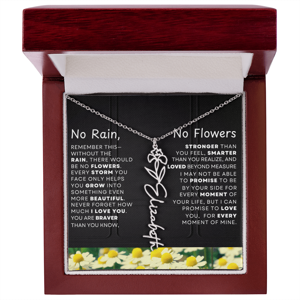 No Rain, No Flowers Personalized Birth Flower Name Necklace