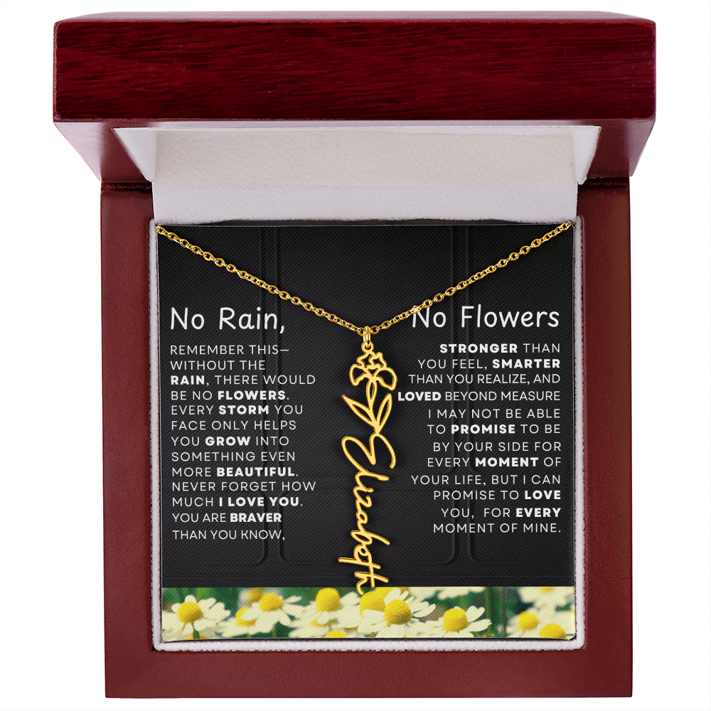 No Rain, No Flowers Personalized Birth Flower Name Necklace