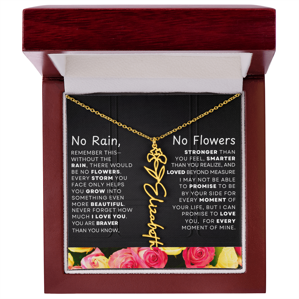 No Rain, No Flowers Personalized Flower Name Necklace