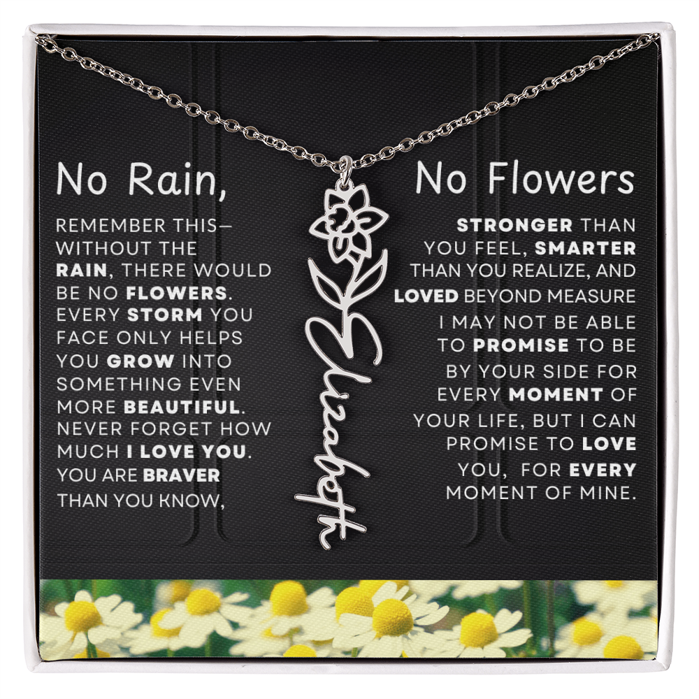 No Rain, No Flowers Personalized Birth Flower Name Necklace