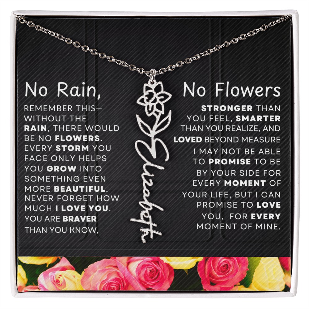 No Rain, No Flowers Personalized Flower Name Necklace