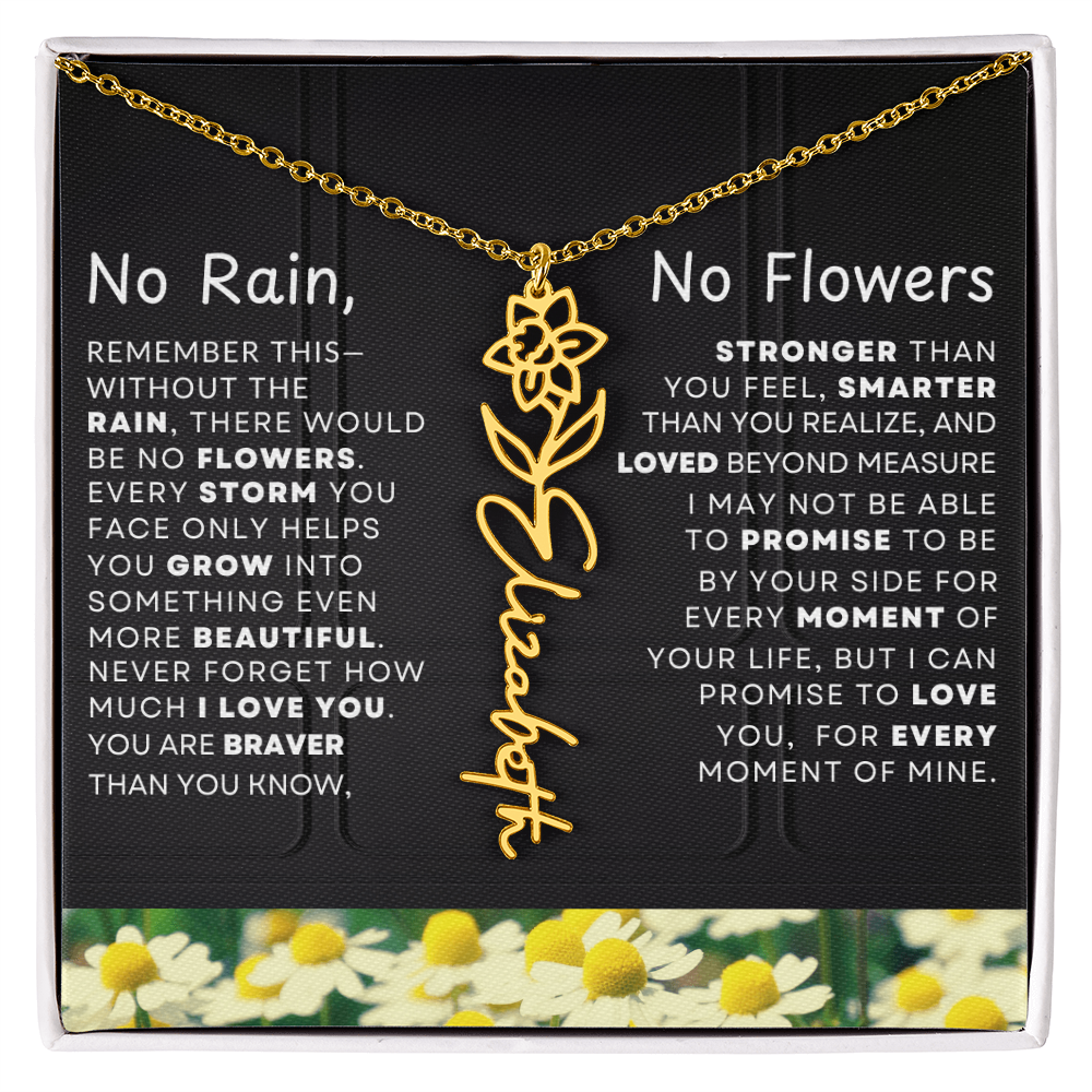 No Rain, No Flowers Personalized Birth Flower Name Necklace