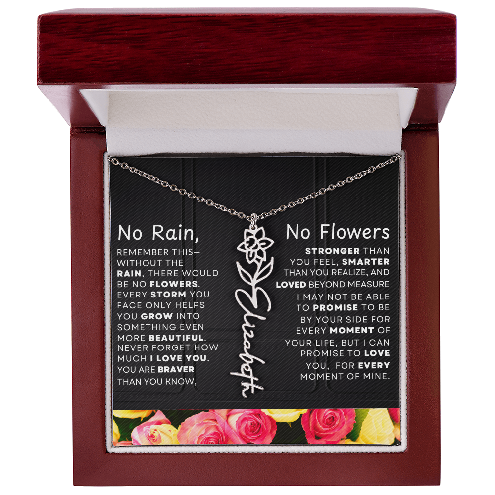 No Rain, No Flowers Personalized Flower Name Necklace