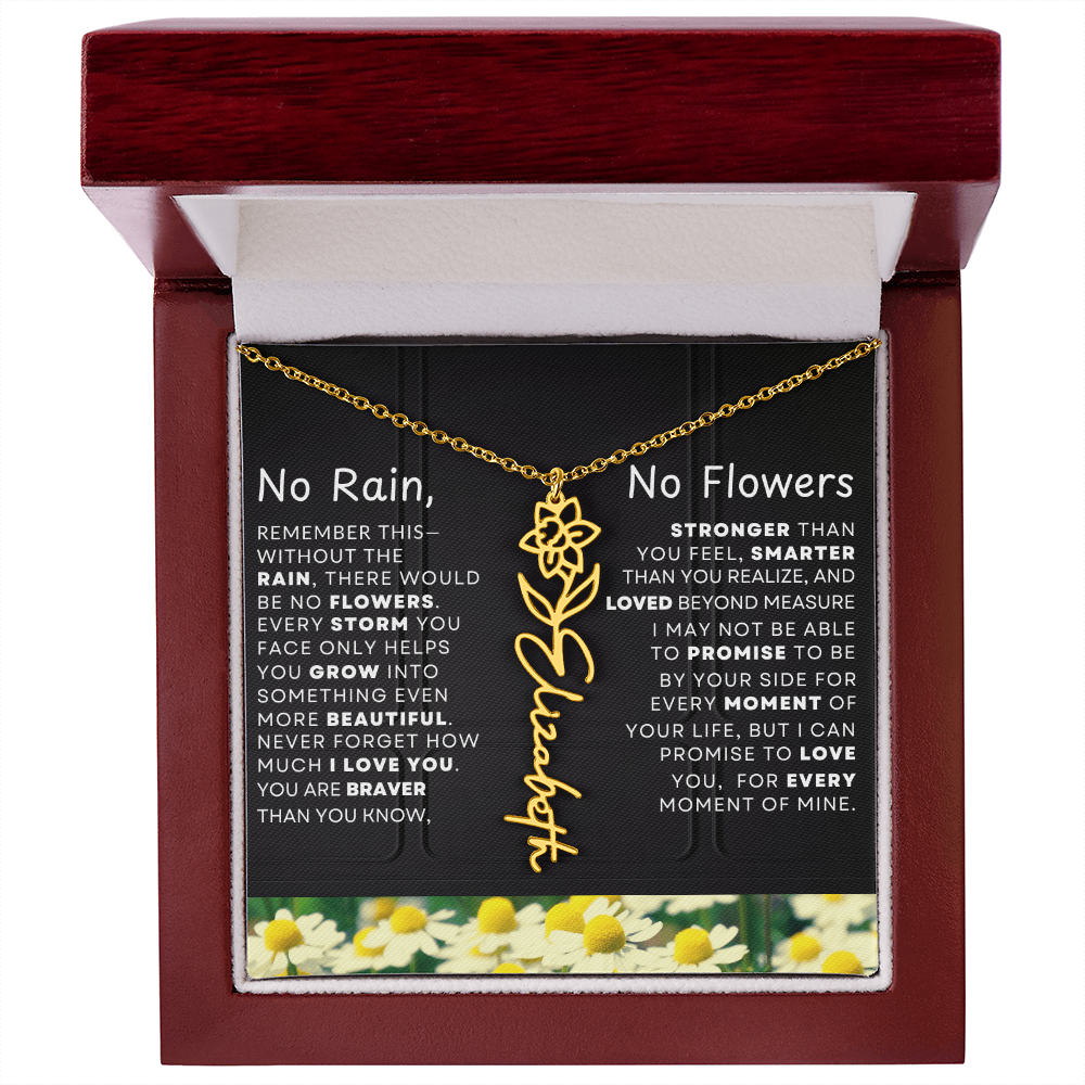 No Rain, No Flowers Personalized Birth Flower Name Necklace