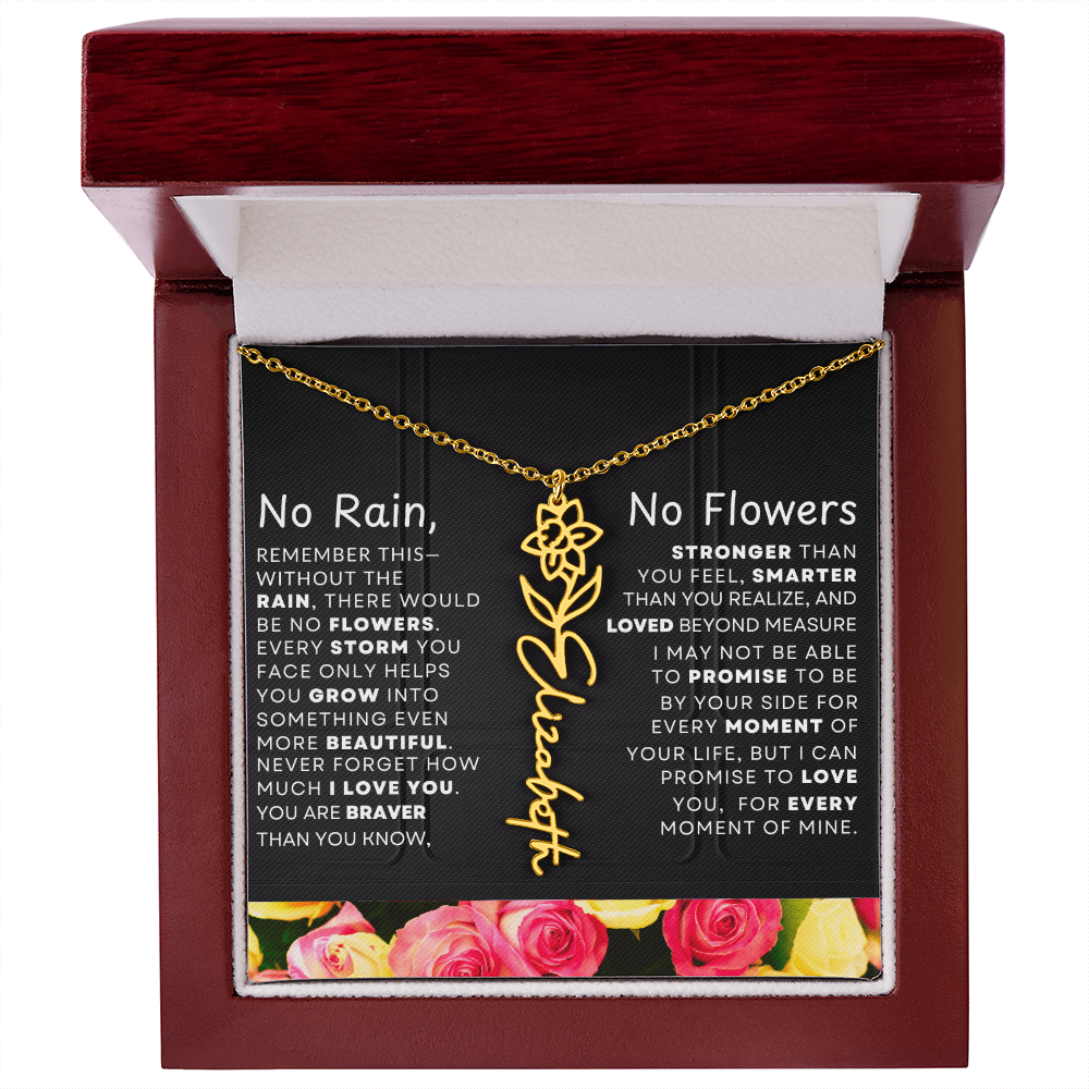 No Rain, No Flowers Personalized Flower Name Necklace
