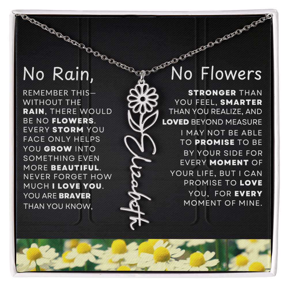 No Rain, No Flowers Personalized Birth Flower Name Necklace