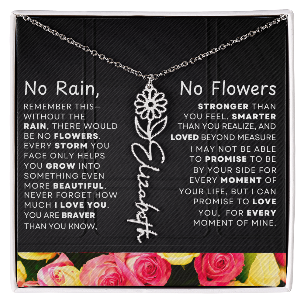 No Rain, No Flowers Personalized Flower Name Necklace