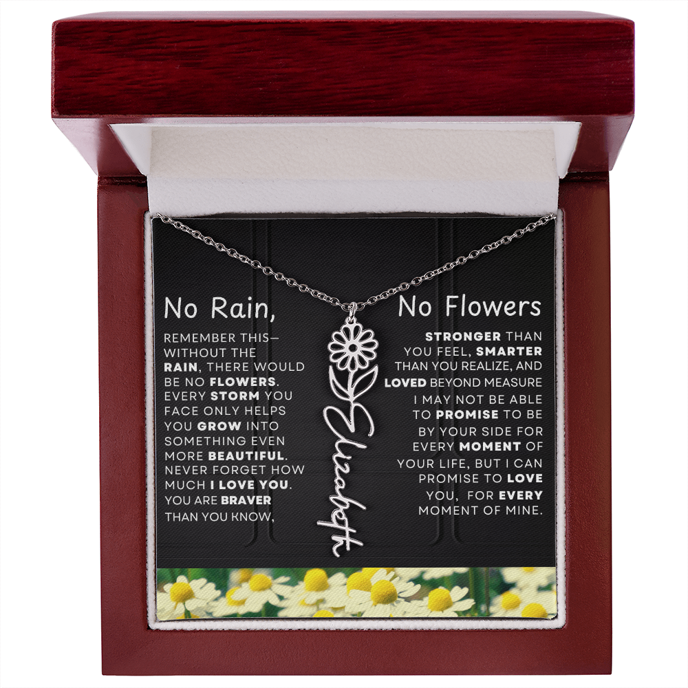 No Rain, No Flowers Personalized Birth Flower Name Necklace
