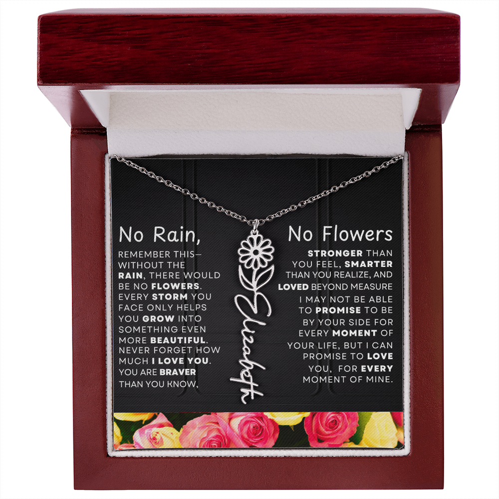 No Rain, No Flowers Personalized Flower Name Necklace