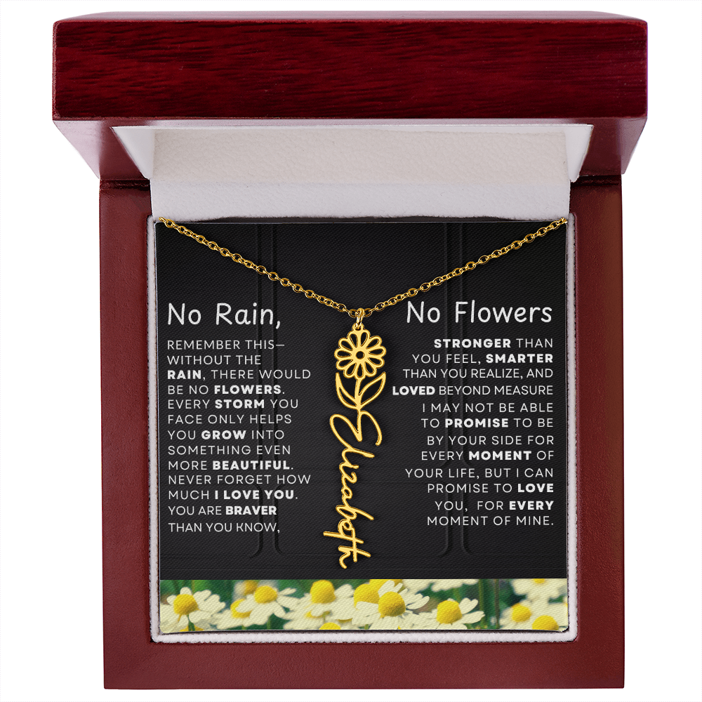 No Rain, No Flowers Personalized Birth Flower Name Necklace