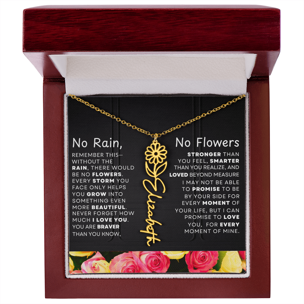 No Rain, No Flowers Personalized Flower Name Necklace