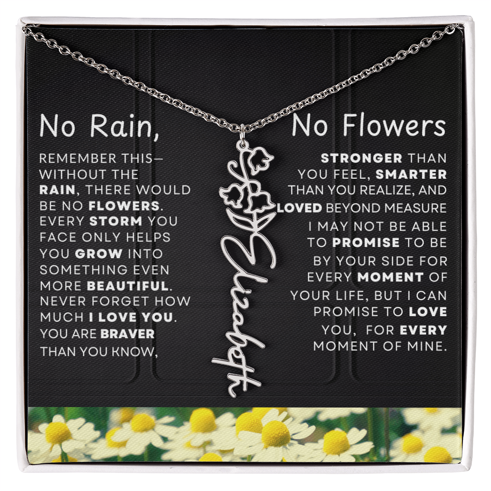 No Rain, No Flowers Personalized Birth Flower Name Necklace