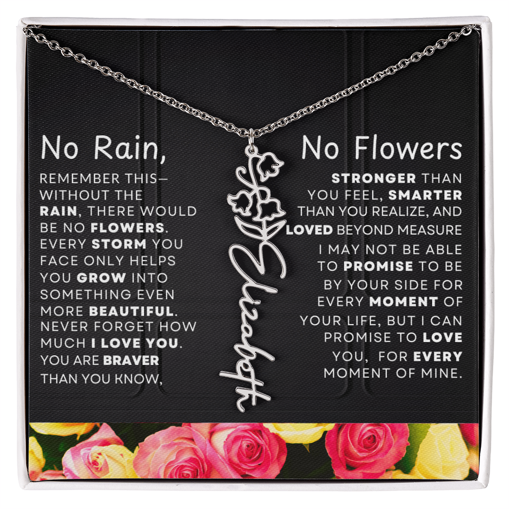 No Rain, No Flowers Personalized Flower Name Necklace