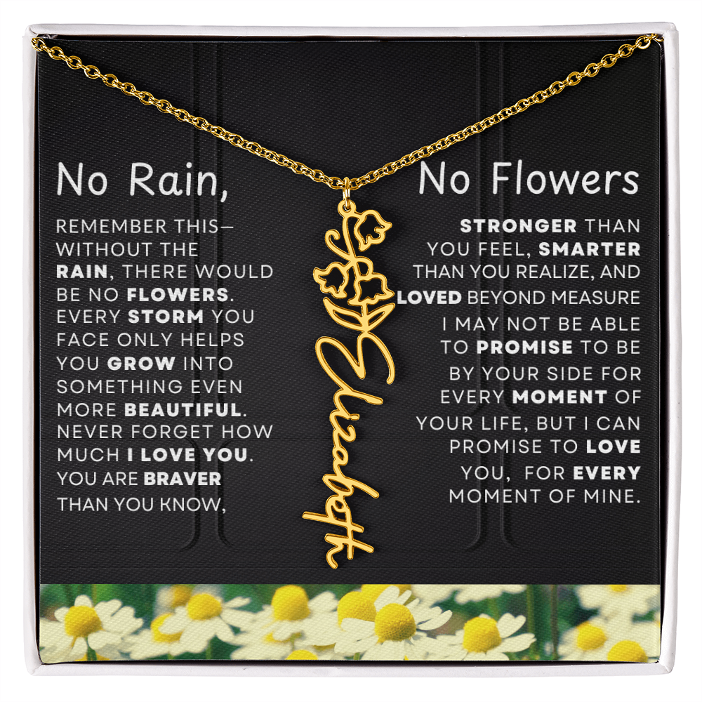 No Rain, No Flowers Personalized Birth Flower Name Necklace