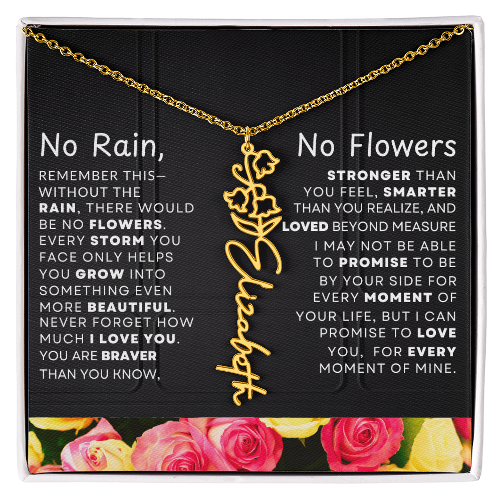 No Rain, No Flowers Personalized Flower Name Necklace
