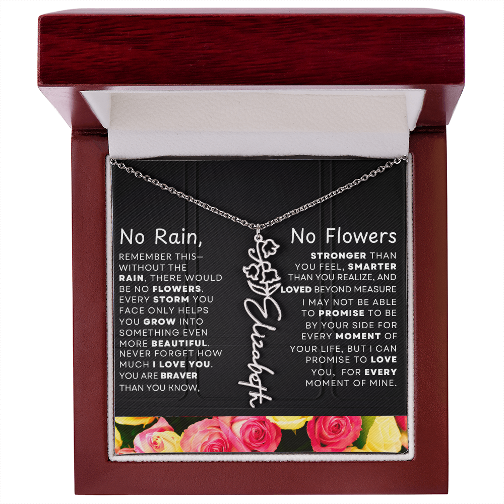 No Rain, No Flowers Personalized Flower Name Necklace