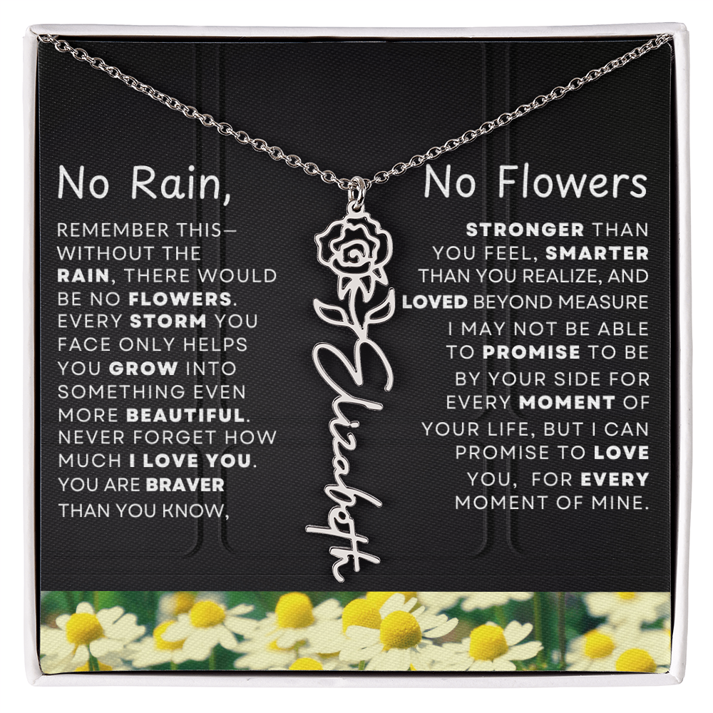 No Rain, No Flowers Personalized Birth Flower Name Necklace