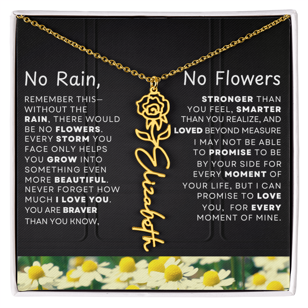 No Rain, No Flowers Personalized Birth Flower Name Necklace