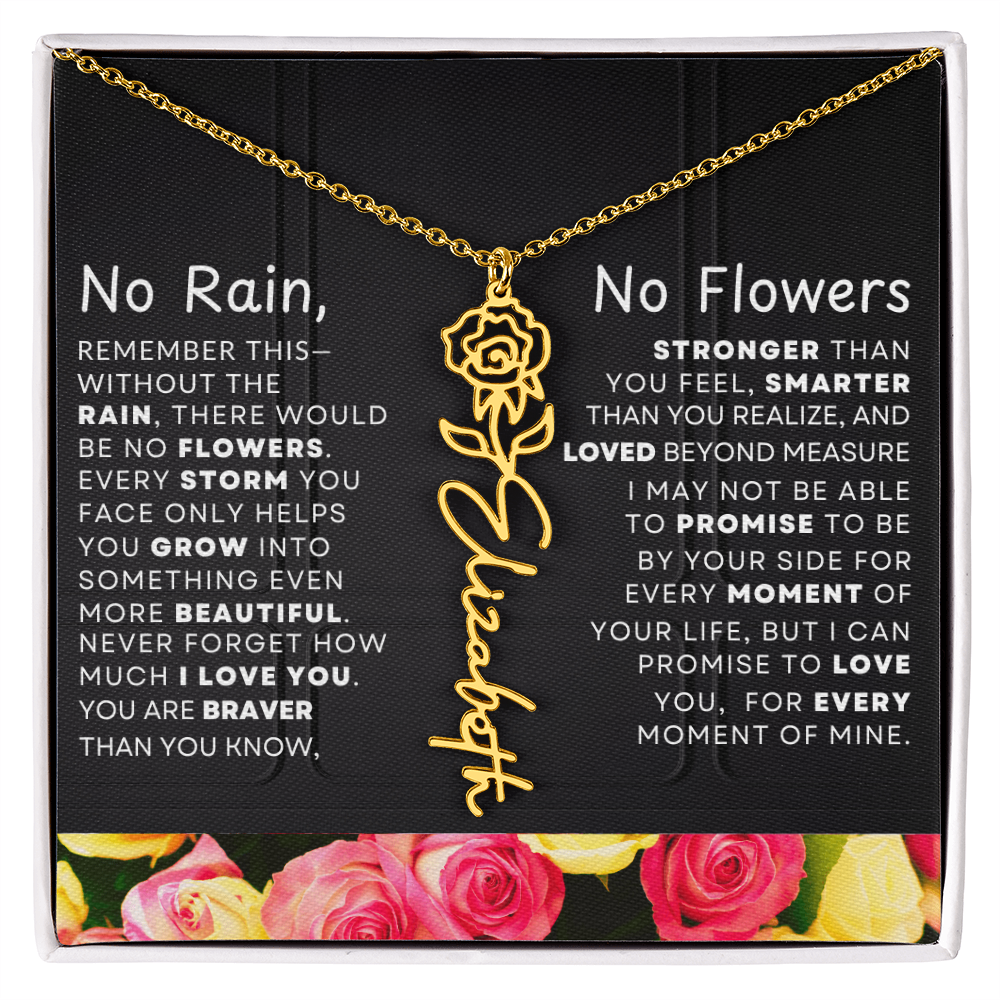 No Rain, No Flowers Personalized Flower Name Necklace