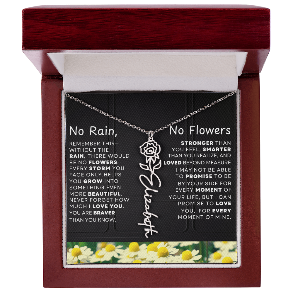 No Rain, No Flowers Personalized Birth Flower Name Necklace