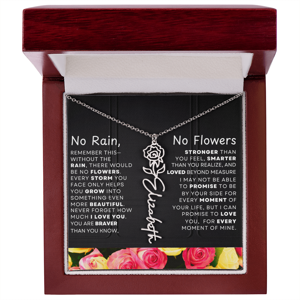No Rain, No Flowers Personalized Flower Name Necklace