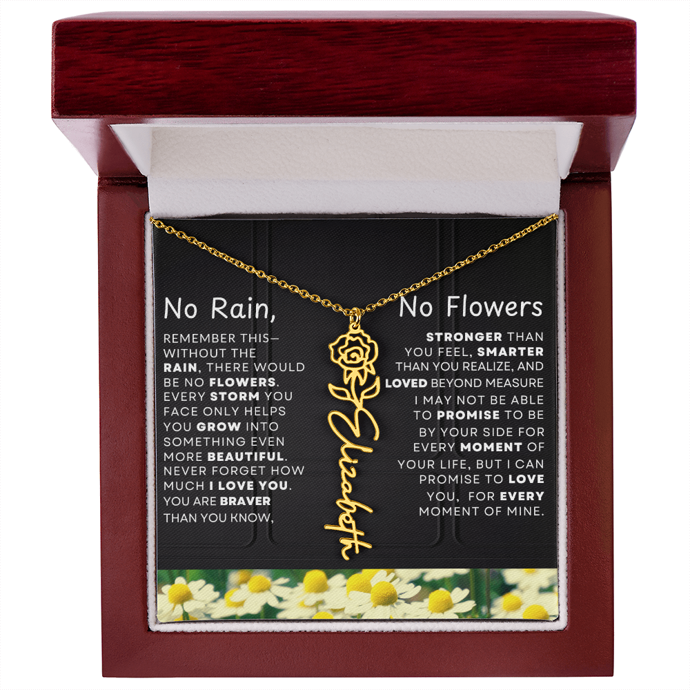 No Rain, No Flowers Personalized Birth Flower Name Necklace
