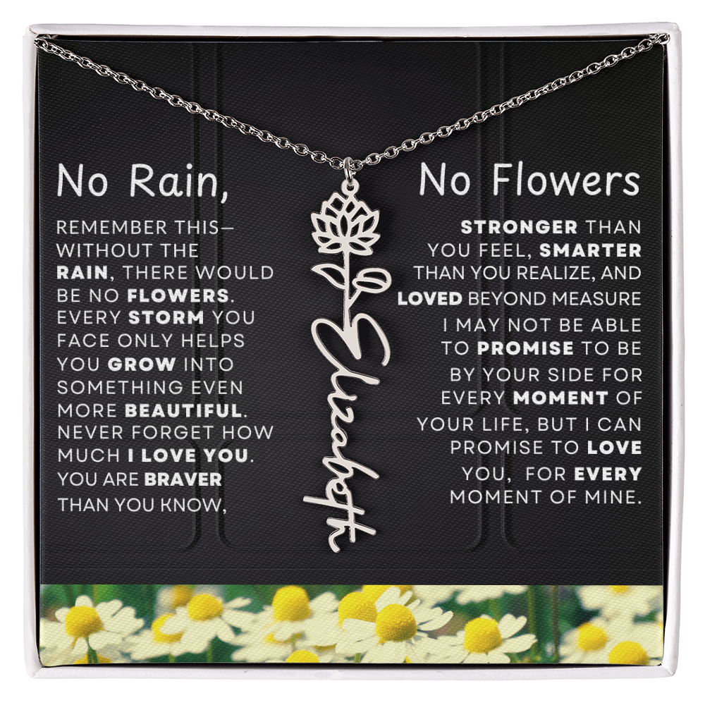 No Rain, No Flowers Personalized Birth Flower Name Necklace