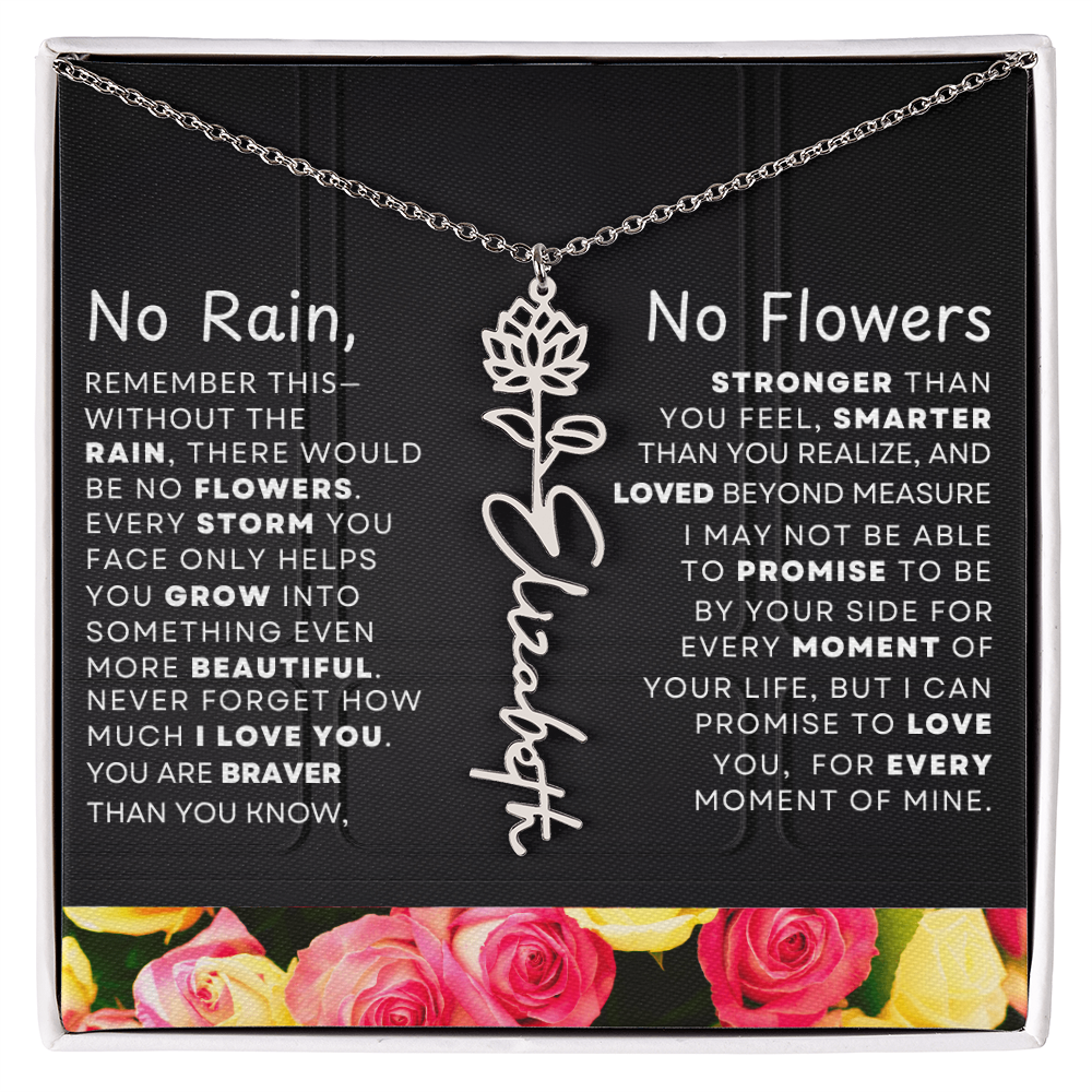 No Rain, No Flowers Personalized Flower Name Necklace
