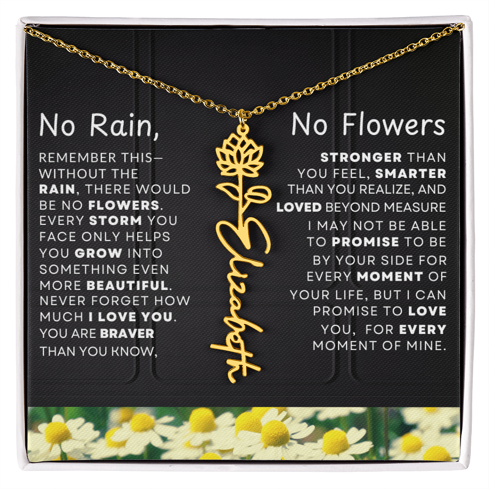 No Rain, No Flowers Personalized Birth Flower Name Necklace