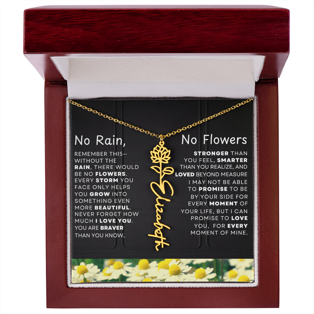 No Rain, No Flowers Personalized Birth Flower Name Necklace
