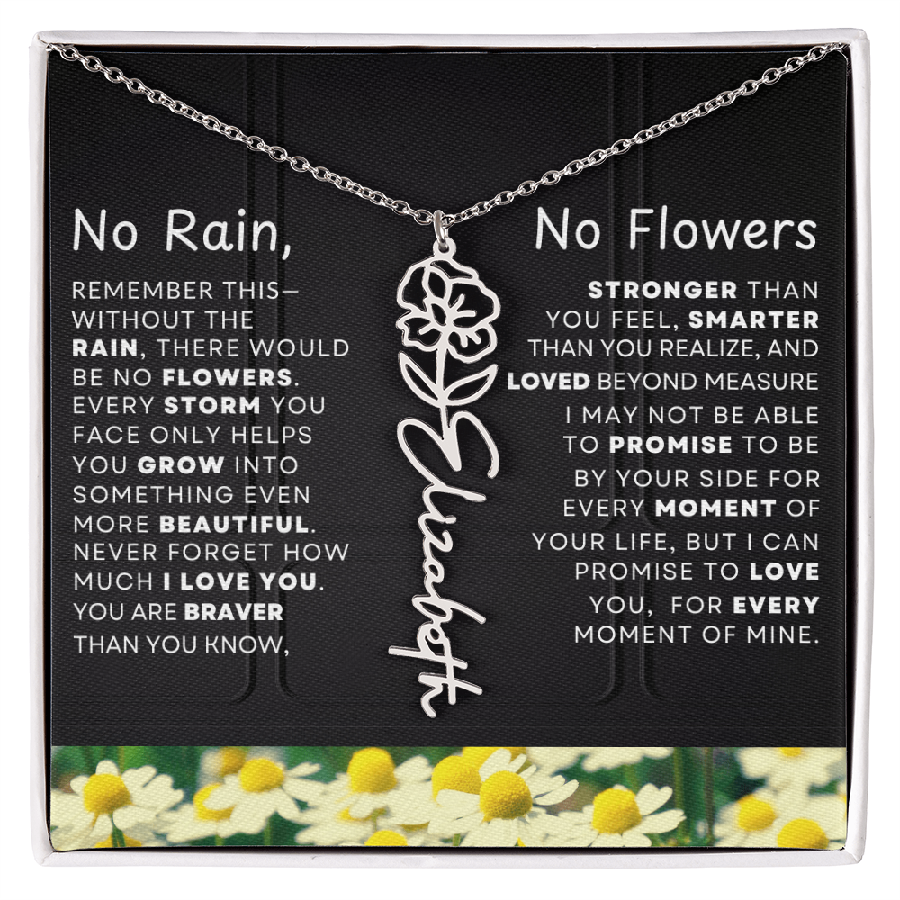 No Rain, No Flowers Personalized Birth Flower Name Necklace