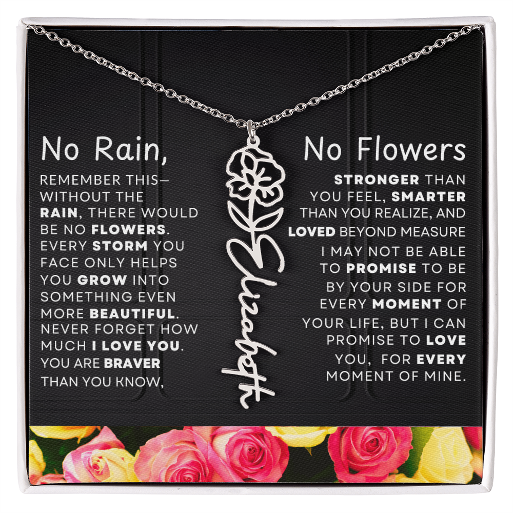 No Rain, No Flowers Personalized Flower Name Necklace