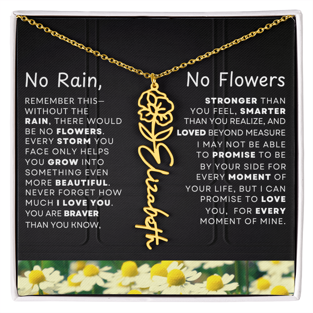 No Rain, No Flowers Personalized Birth Flower Name Necklace