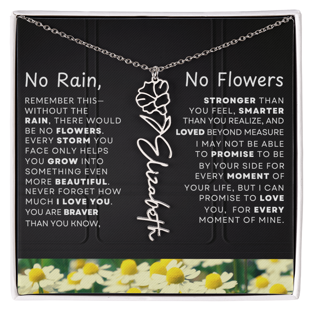 No Rain, No Flowers Personalized Birth Flower Name Necklace