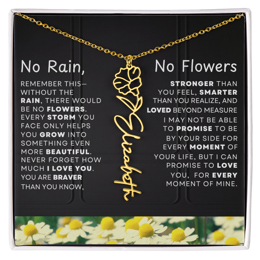 No Rain, No Flowers Personalized Birth Flower Name Necklace