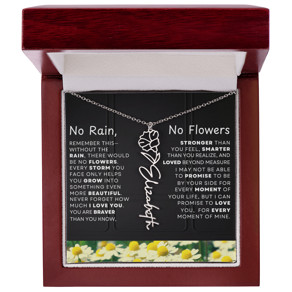 No Rain, No Flowers Personalized Birth Flower Name Necklace