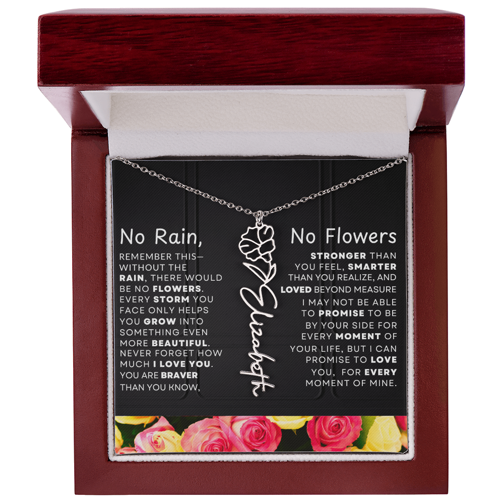 No Rain, No Flowers Personalized Flower Name Necklace