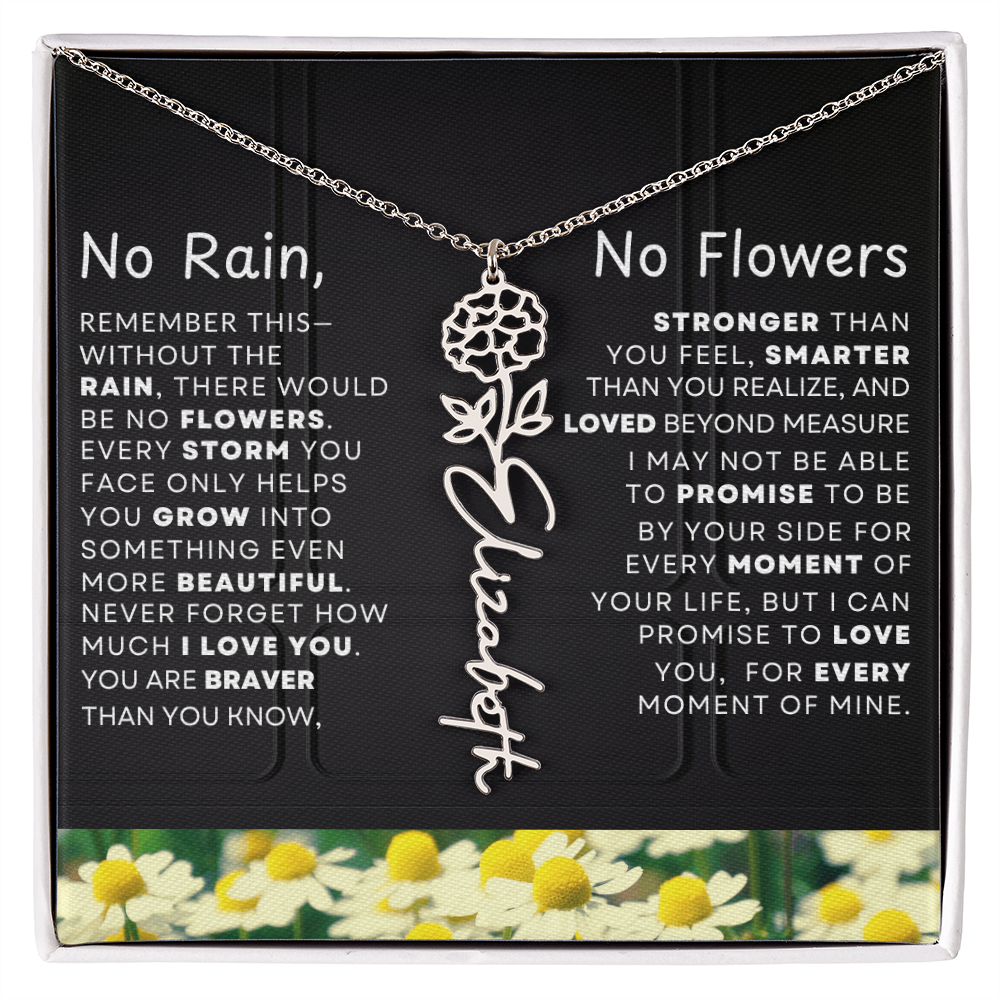 No Rain, No Flowers Personalized Birth Flower Name Necklace
