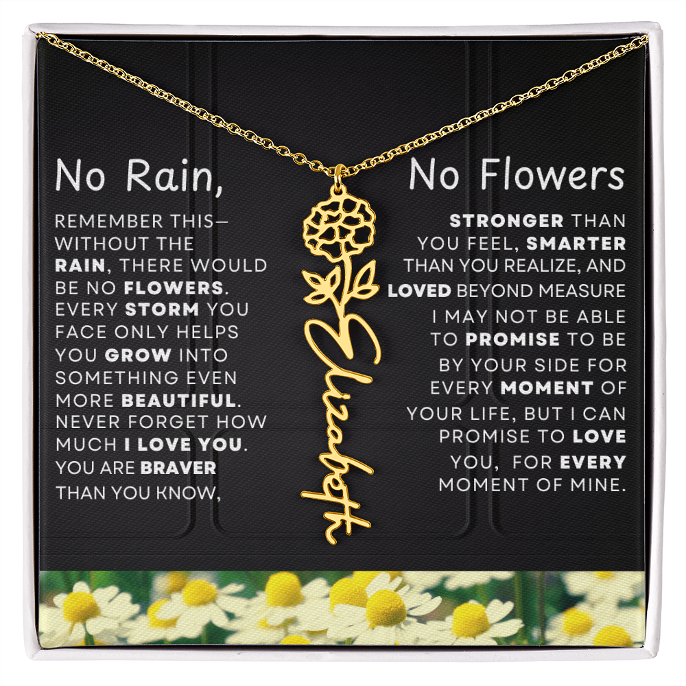 No Rain, No Flowers Personalized Birth Flower Name Necklace