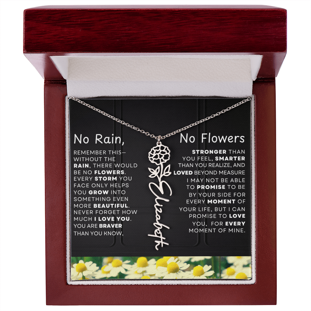 No Rain, No Flowers Personalized Birth Flower Name Necklace