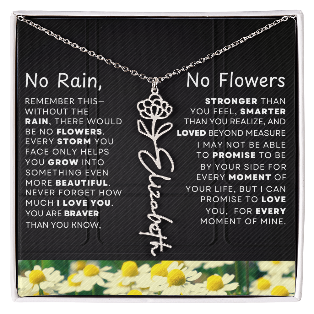 No Rain, No Flowers Personalized Birth Flower Name Necklace