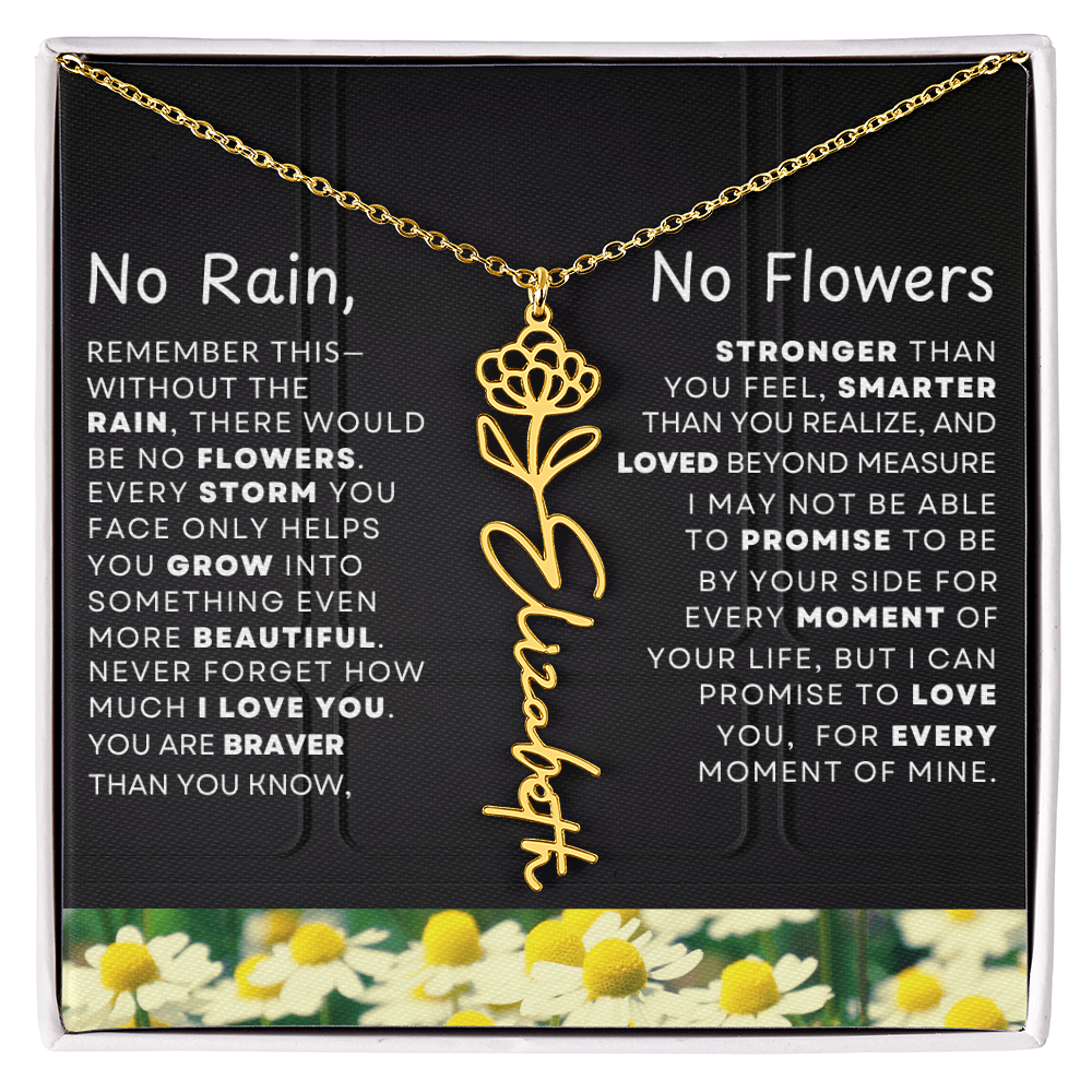 No Rain, No Flowers Personalized Birth Flower Name Necklace
