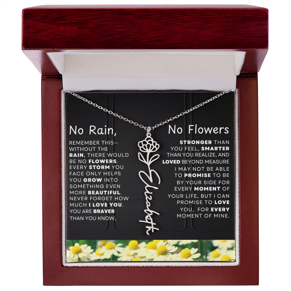 No Rain, No Flowers Personalized Birth Flower Name Necklace