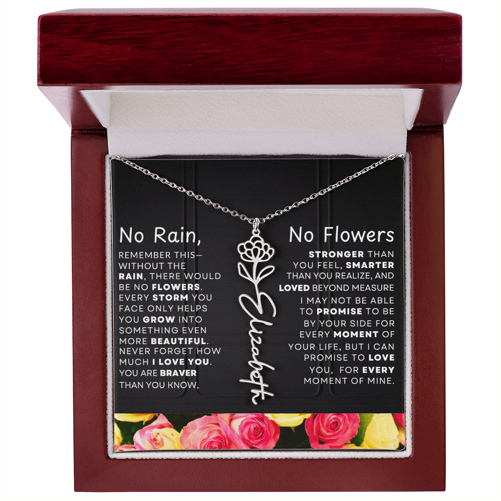 No Rain, No Flowers Personalized Flower Name Necklace