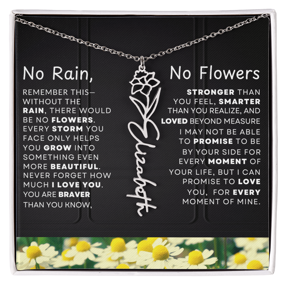 No Rain, No Flowers Personalized Birth Flower Name Necklace