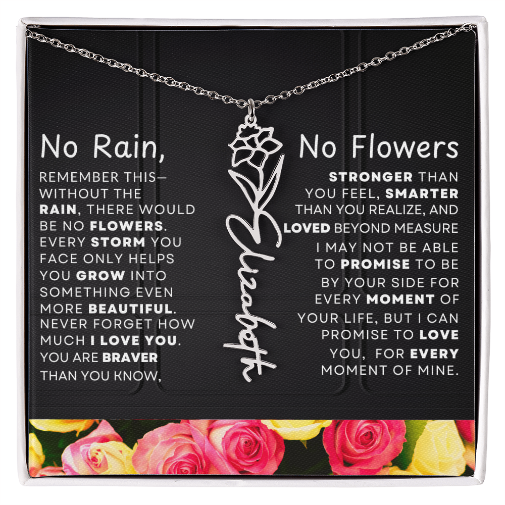 No Rain, No Flowers Personalized Flower Name Necklace