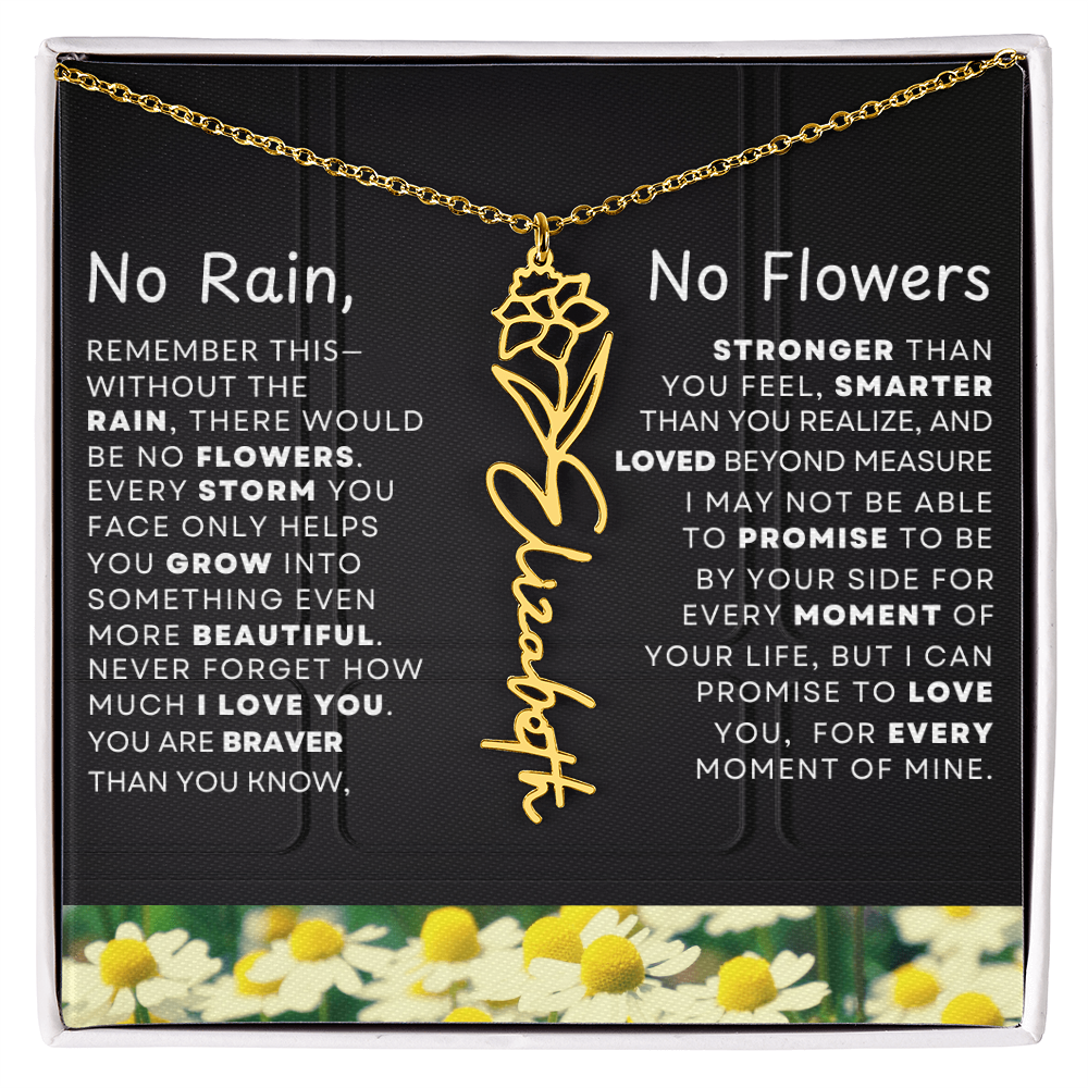 No Rain, No Flowers Personalized Birth Flower Name Necklace