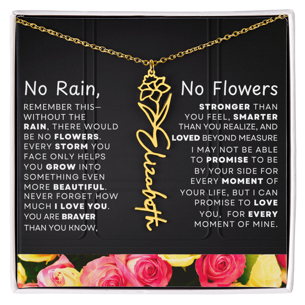 No Rain, No Flowers Personalized Flower Name Necklace